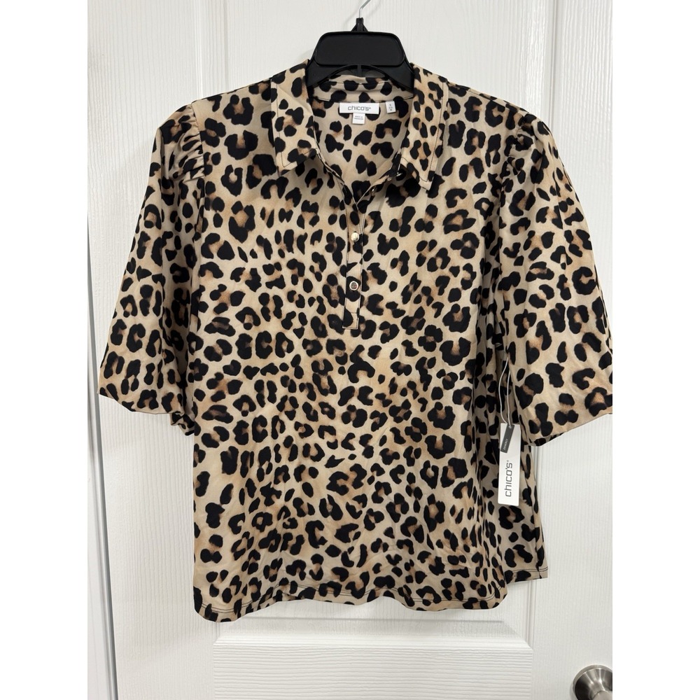NWT Chico's Zenergy UPF Neema Leopard Top Size 3 Or XL/16 Puff Sleeve Blouse